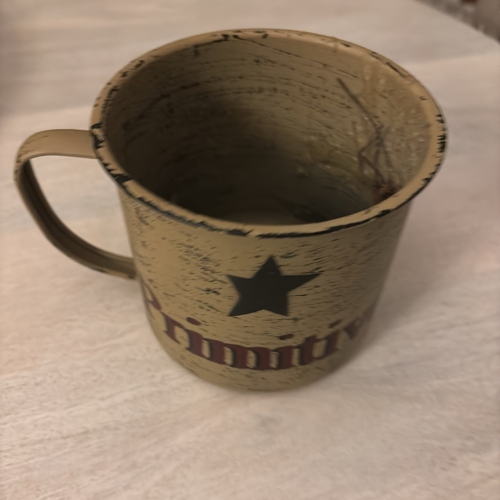 Rustic Primitive Tan Mug with Navy Star Design